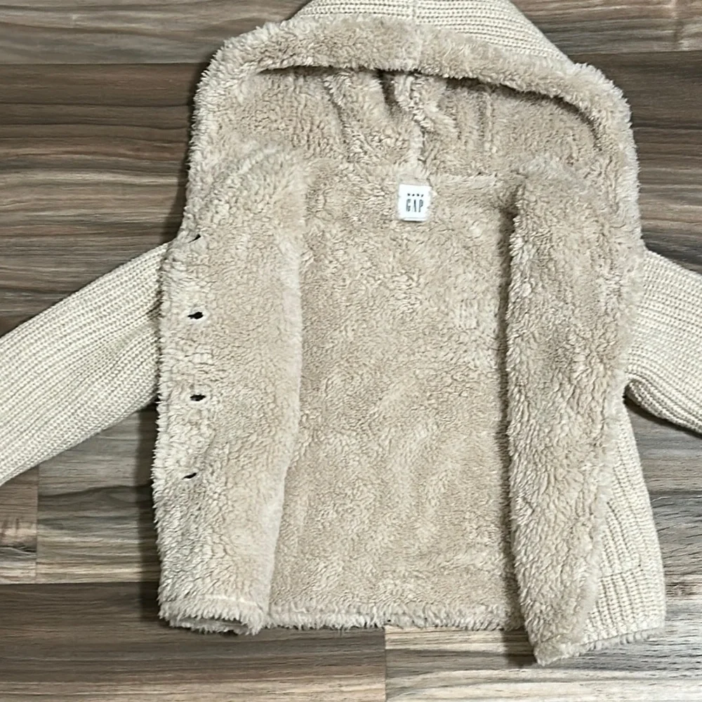 Baby Gap Cream Cable Knit Lined Button Down BearSweater Jacket Size 12-18 Months
